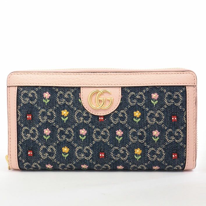 Gucci パッチワーク 長財布 グッチ ジップアラウンド フラワー テントウ虫 ゴールド金具 限定