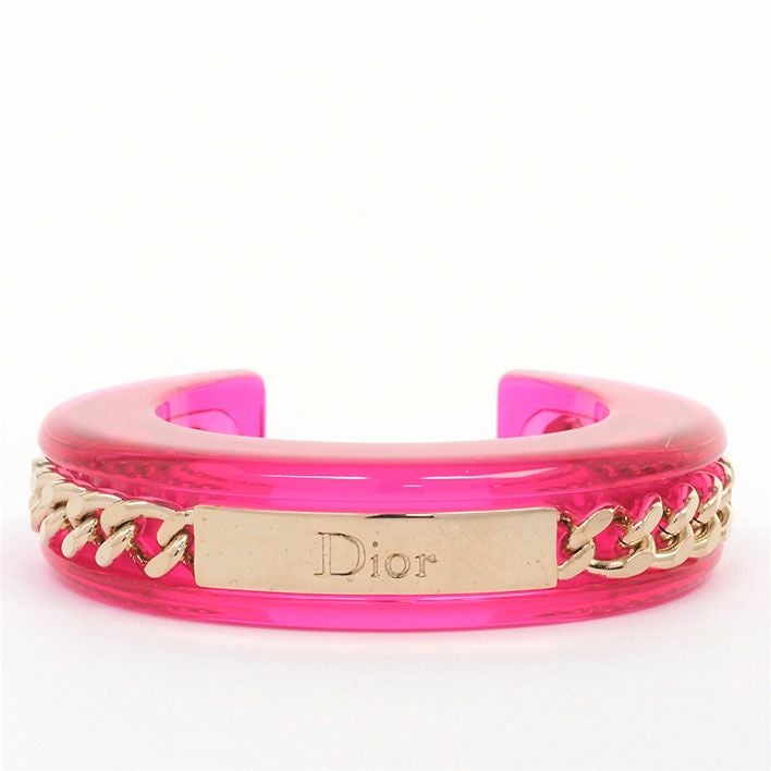 【Dior】クリアバングル　ピンク【美品】 クリスチャン ディオール クリアバングル ロゴ チェーン PUP ピンク